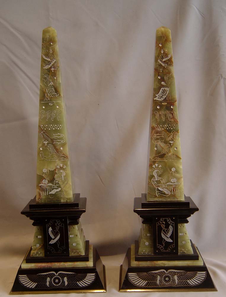 Antique French Egyptian Revival bronze and marble clock set