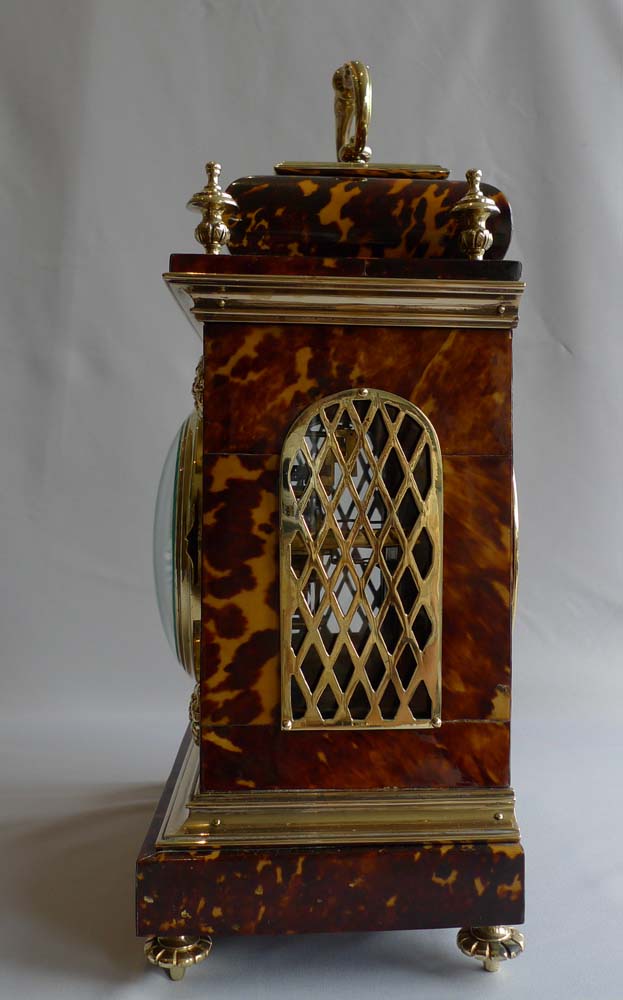 Antique tortoiseshell and gilt bronze bracket clock, English in the Queen Anne style.