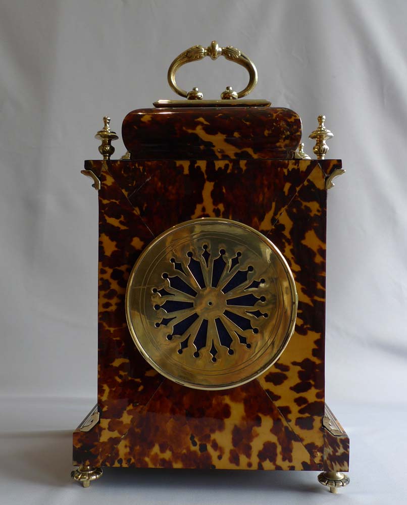 Antique tortoiseshell and gilt bronze bracket clock, English in the Queen Anne style.