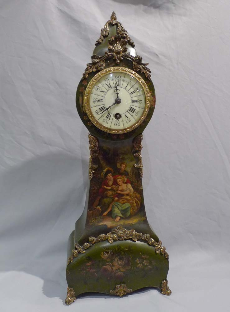 Antique French Vernis Martin miniature longcase clock.