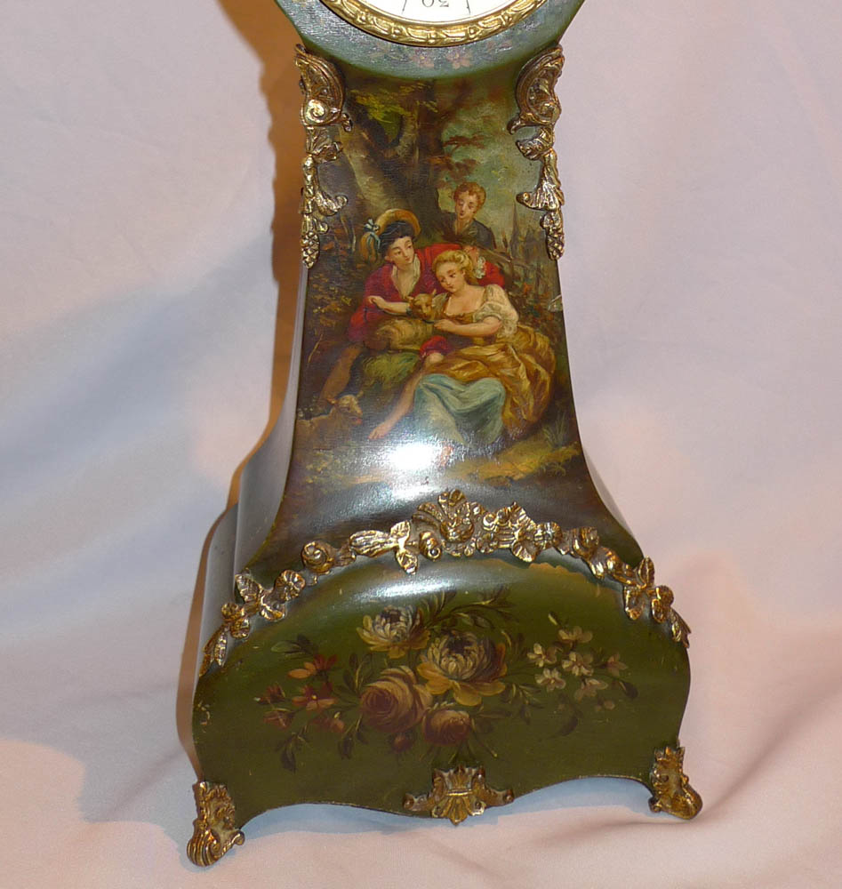 Antique French Vernis Martin miniature longcase clock.