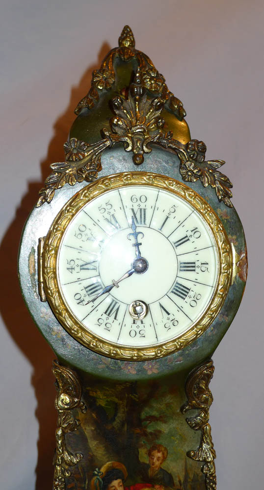 Antique French Vernis Martin miniature longcase clock.
