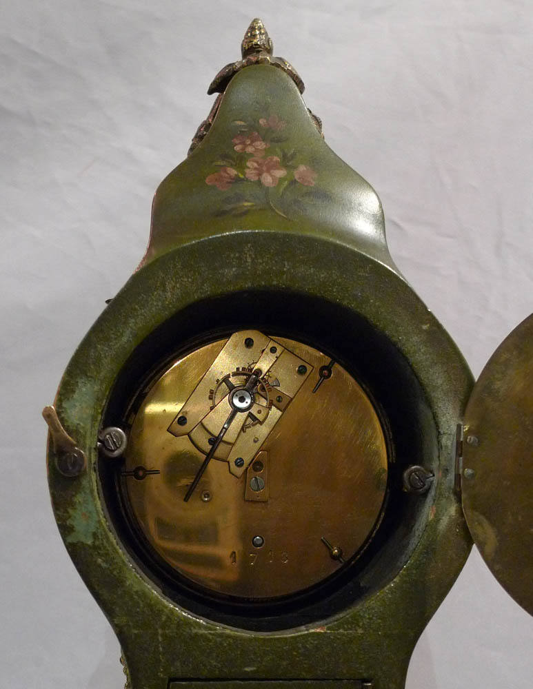 Antique French Vernis Martin miniature longcase clock.