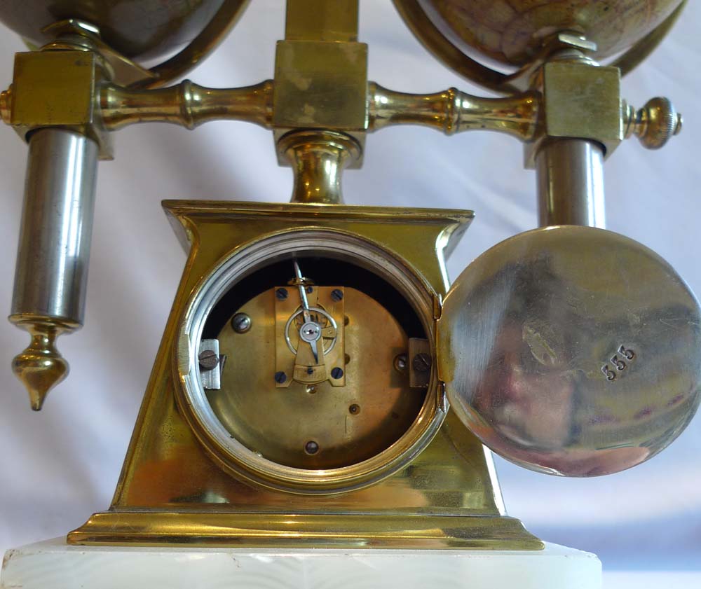 Desk compendium with two rotating terrestrial & celestial globes, thermometer, barometer & compass