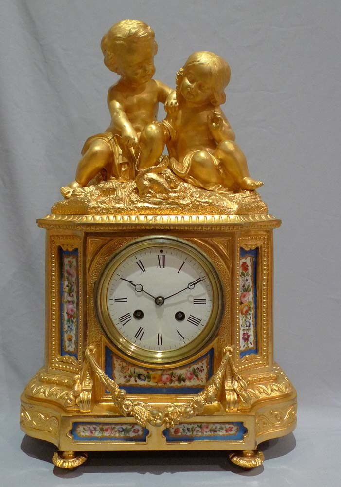 Mantel clock, antique porcelain and ormolu, French Napoleon III