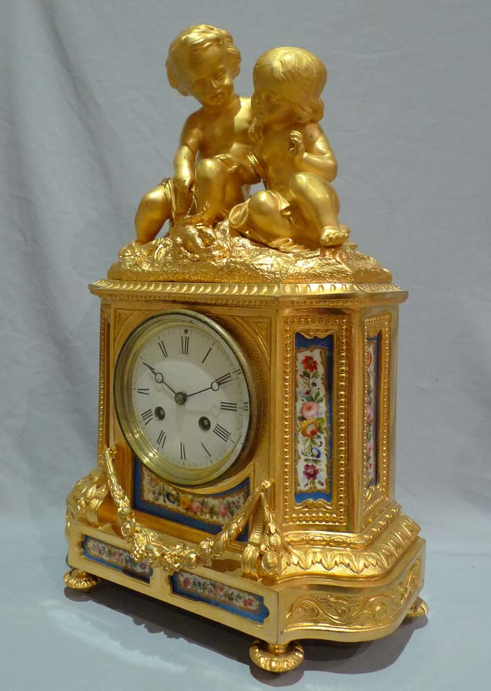 Mantel clock, antique porcelain and ormolu, French Napoleon III
