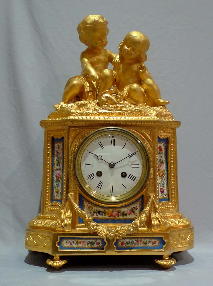 Mantel clock, antique porcelain and ormolu, French Napoleon III