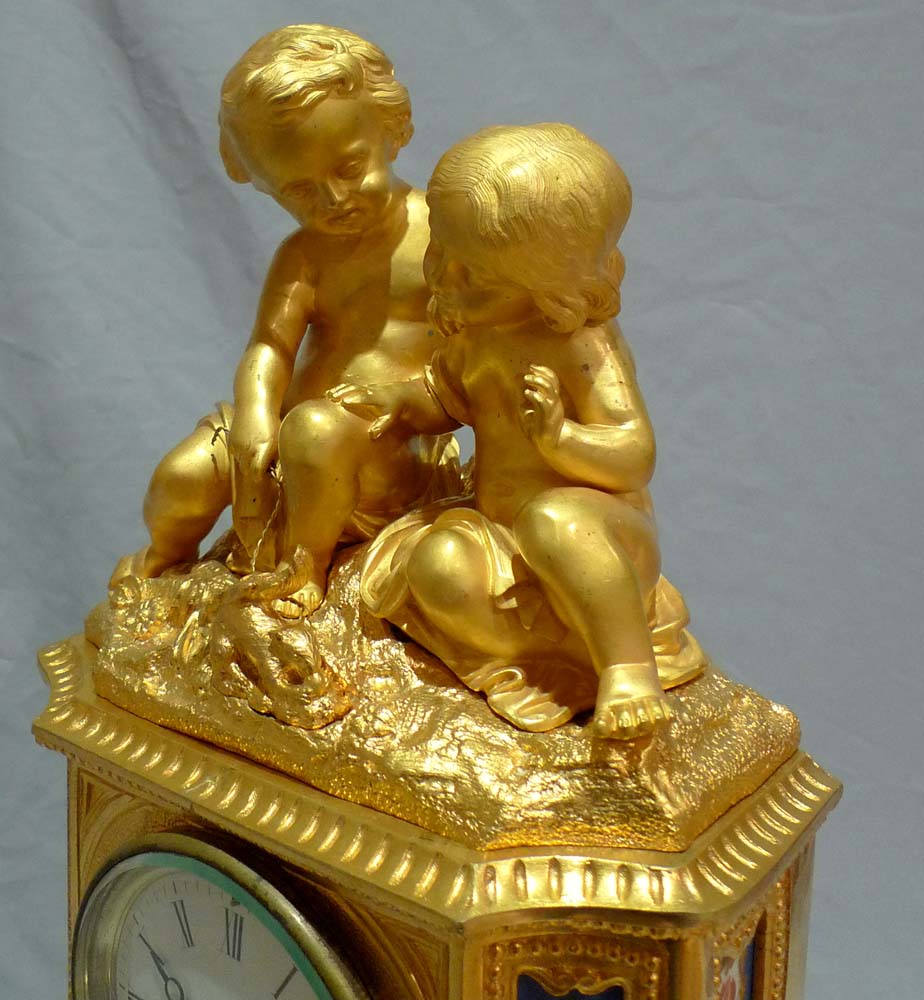 Mantel clock, antique porcelain and ormolu, French Napoleon III