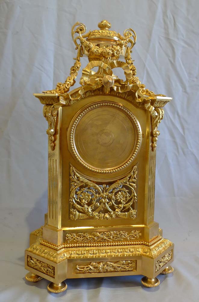 Antique French ormolu mantel clock of large size.