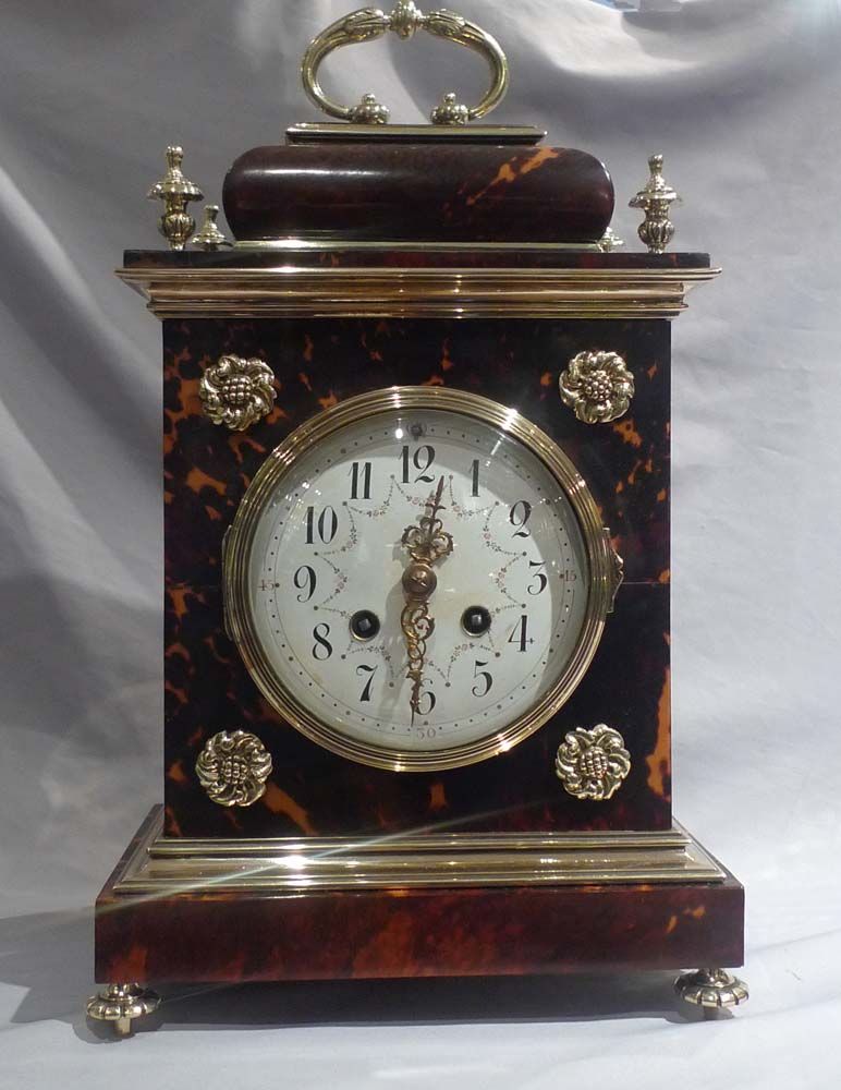 Antique tortoiseshell and gilt bronze bracket clock in Queen Anne style