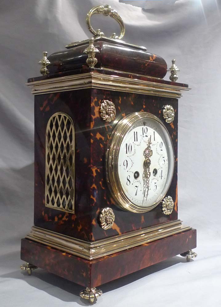 Antique tortoiseshell and gilt bronze bracket clock in Queen Anne style