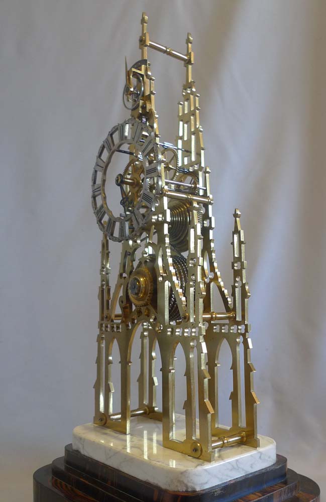 Antique skeleton clock with fusee and lever escapement  by Evans of Birmingham.