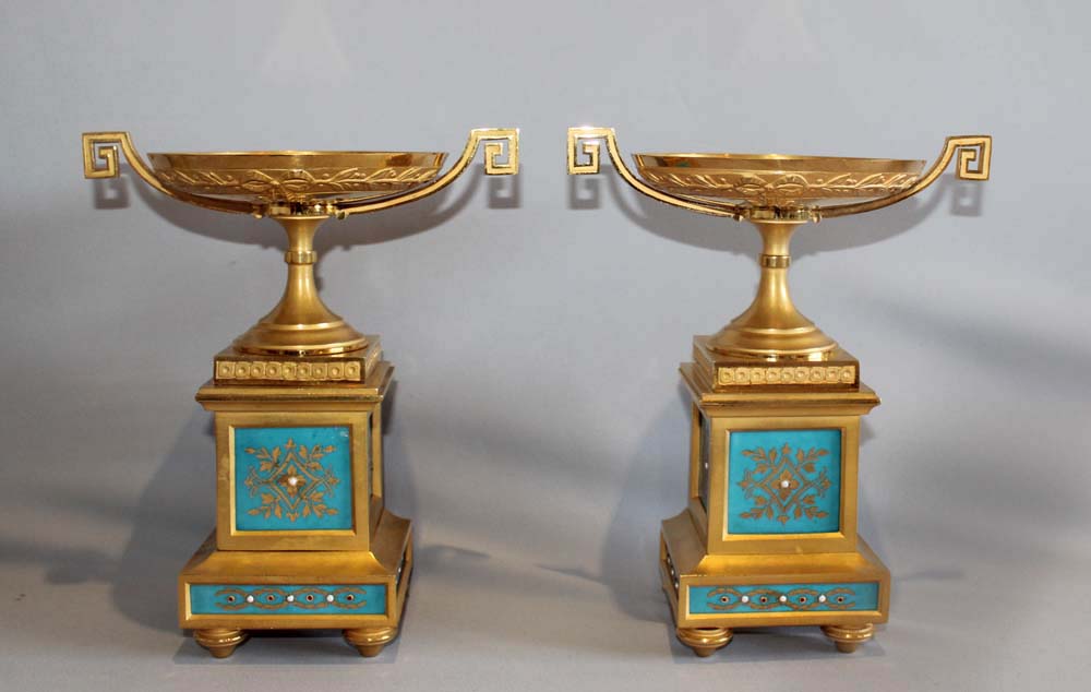 Antique French porcelain and ormolu clock set by Raingo Freres a Paris
