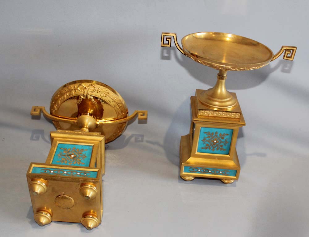 Antique French porcelain and ormolu clock set by Raingo Freres a Paris