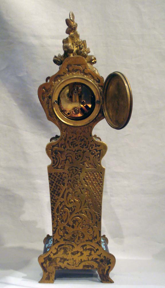 Antique cloissonee enamel and gilt bronze French mantle clock with fine enamel painted scene.