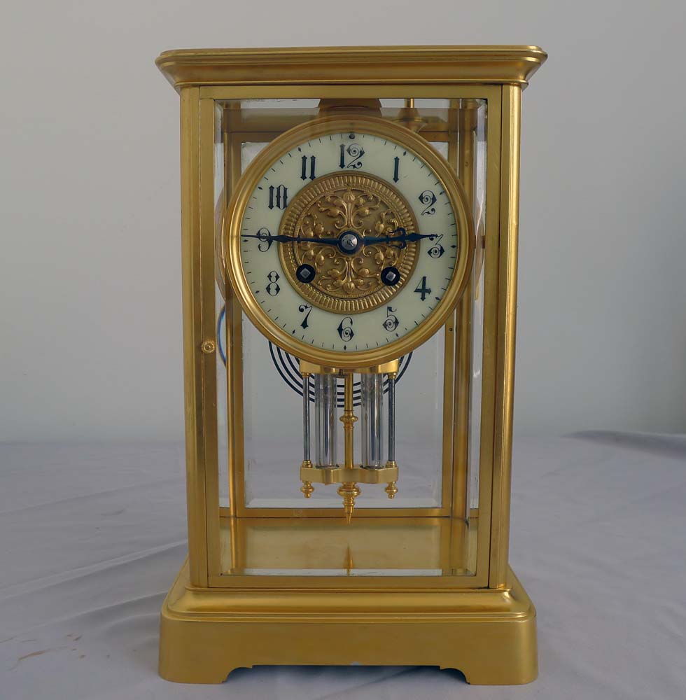 French antique 4 glass clock with movement by Marti.