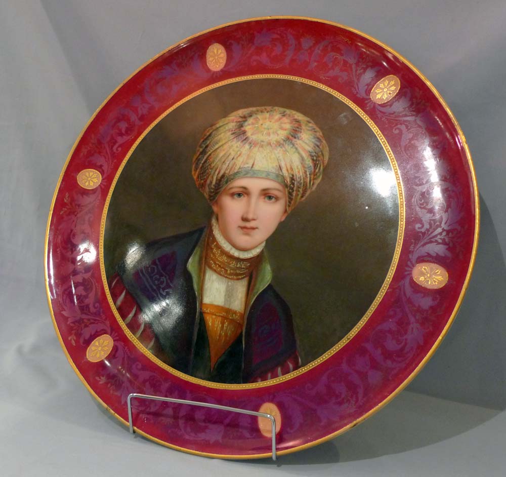 Fine and large antique Vienna porcelain circular portrait plaque.