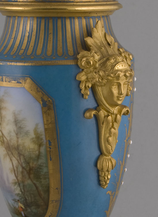 Pair ormolu mounted Paris vases in Sevres style.