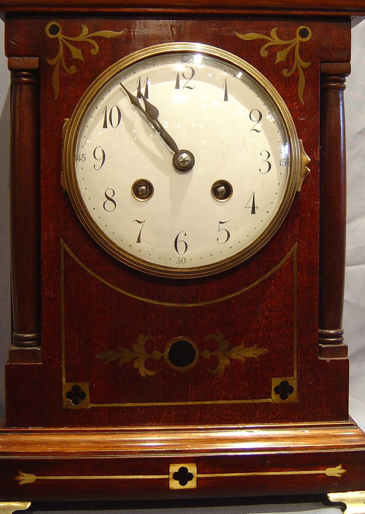 English Edwardian mahogany mantel clock.