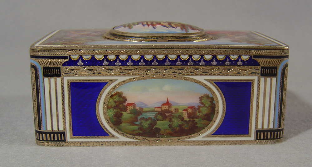 Fine silver gilt and enamel singing bird box by Griesbaum, model number 7.