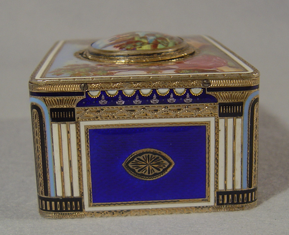 Fine silver gilt and enamel singing bird box by Griesbaum, model number 7.