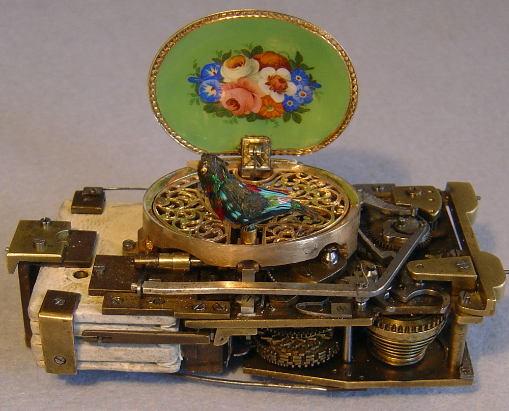Antique Swiss Ch. Bruguier fusee singing bird box No.189 in silver gilt & enamel case.