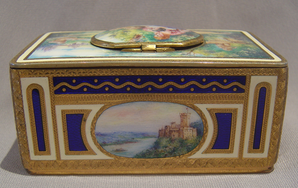 German enamel and gilt bronze singing bird box.