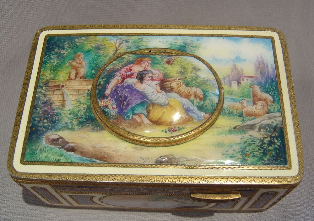 German enamel and gilt bronze singing bird box.