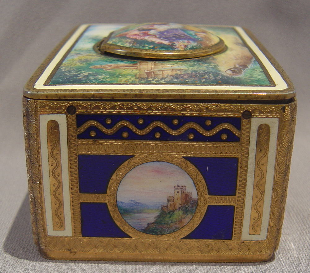 German enamel and gilt bronze singing bird box.