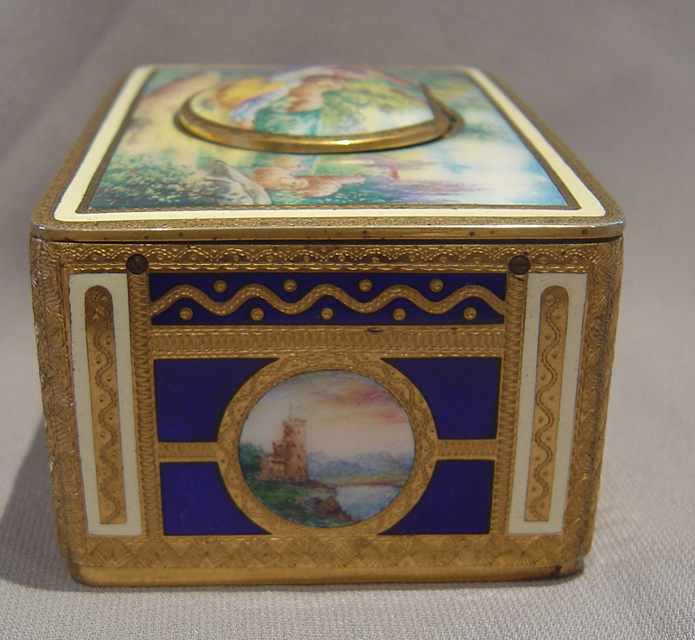 German enamel and gilt bronze singing bird box.