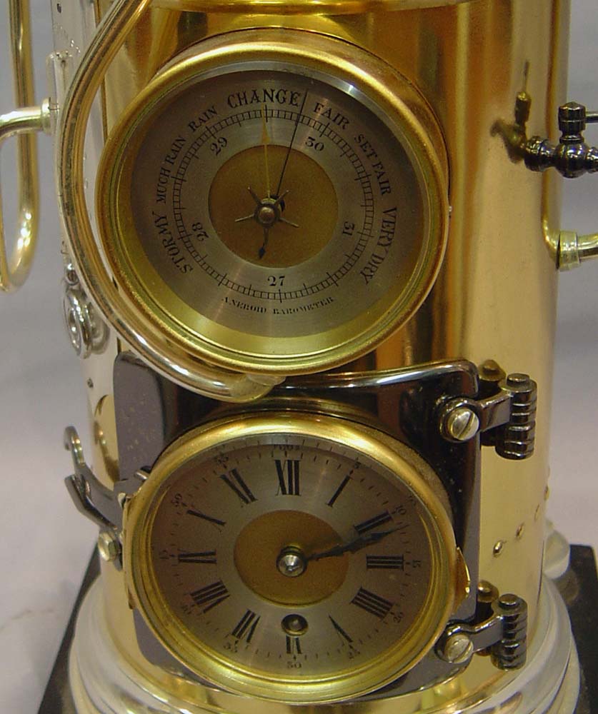Antique industrial clock and automaton, French in form of a steam boiler.