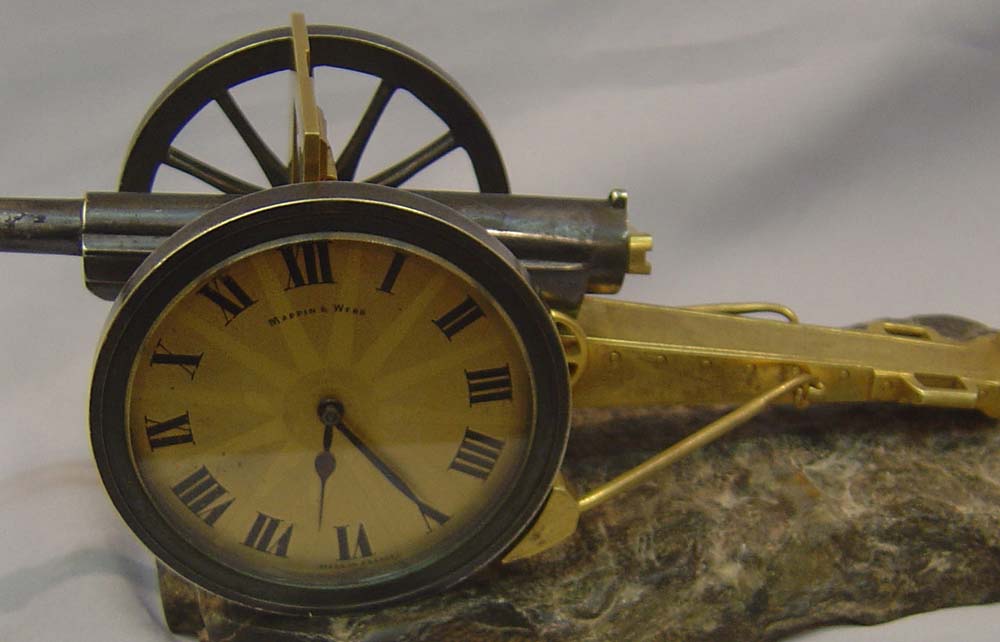 Antique clock as a Novelty Field Gun clock made in France for Mappin and Webb.