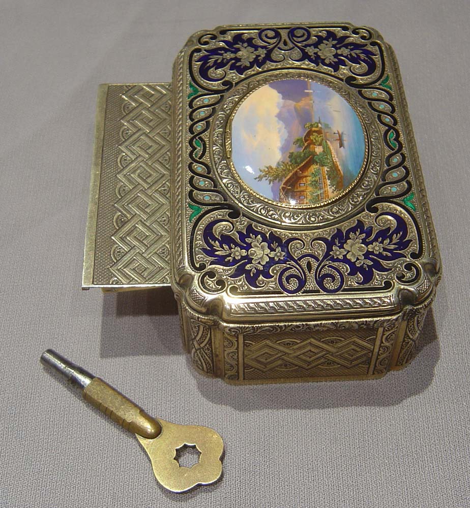 Bruguier silver gilt and enamel singing bird box.