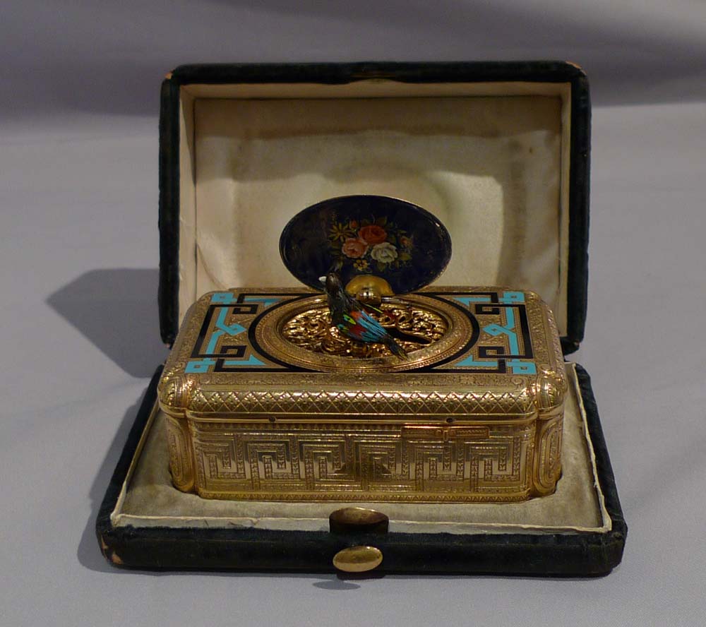 Antique singing bird box by Charles Bruguier in original box.