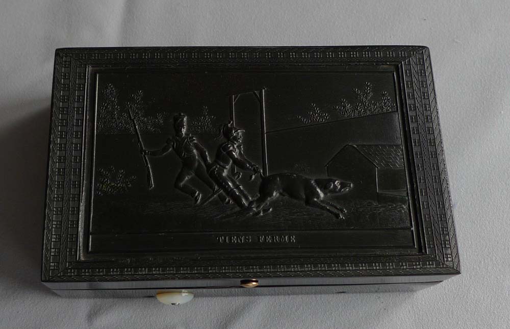 antique musical box with rare military theme in 