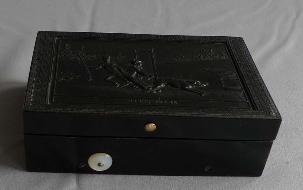 antique musical box with rare military theme in 