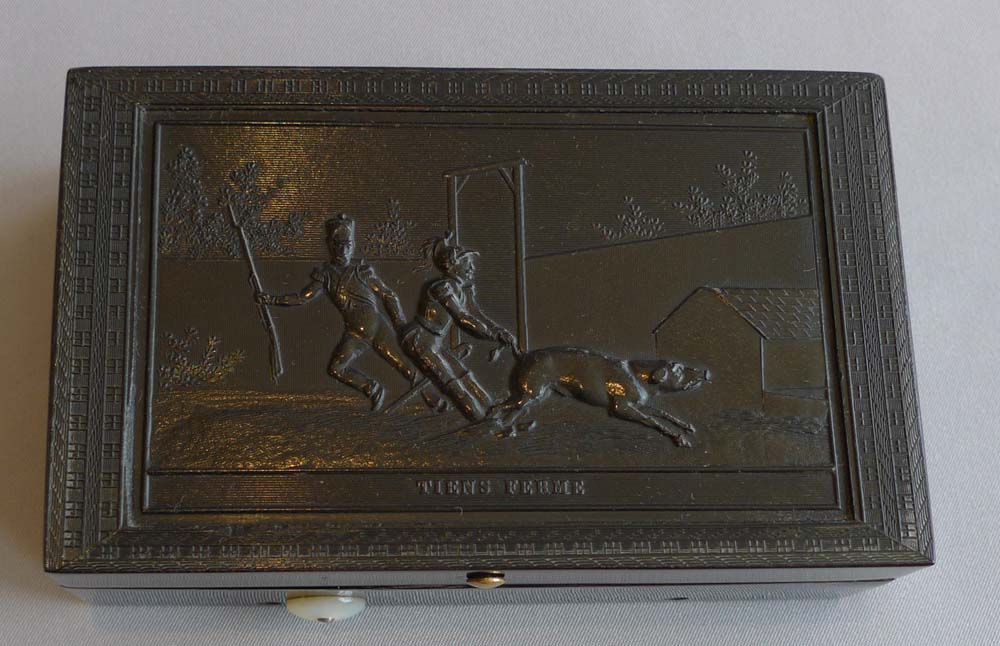 antique musical box with rare military theme in 