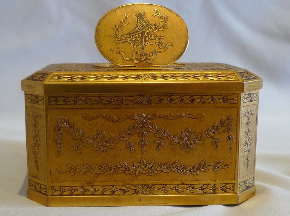 Antique singing bird box finely engraved with mechanically opening drawer, Bontems France.