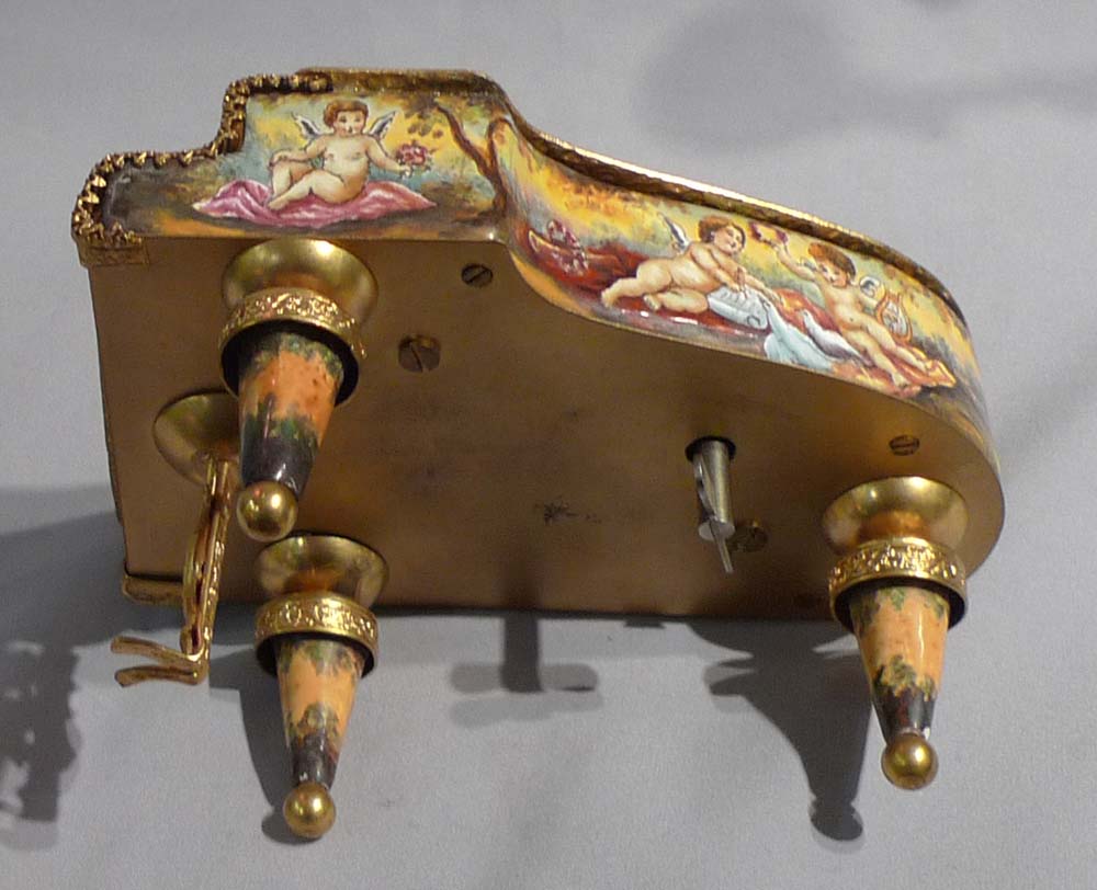 Hand painted enamel and gilt bronze miniature musical grand piano
