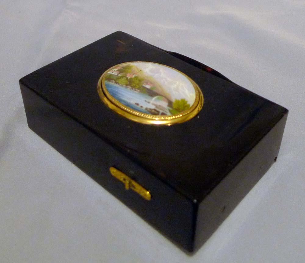 Antique singing bird box by Rochat in tortoiseshell , enamel and silver gilt.