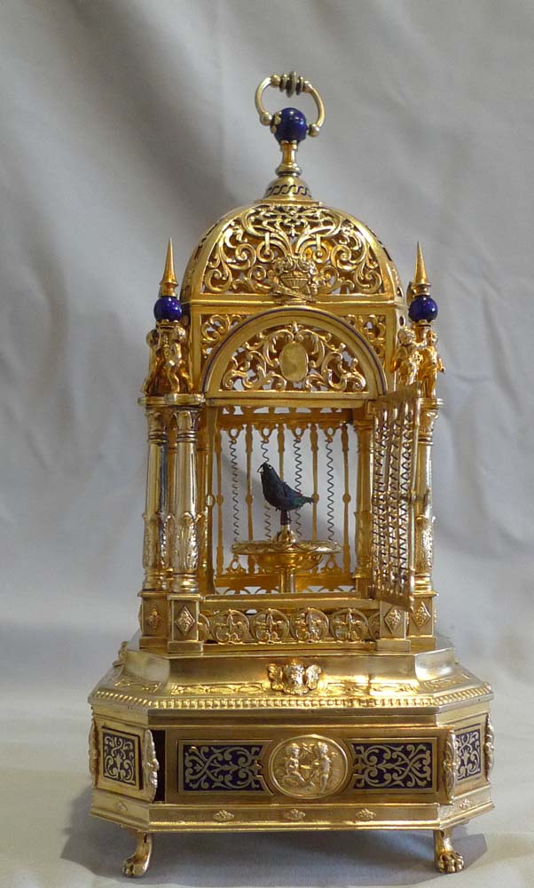 Antique Silver gilt and enamel singing bird cage.