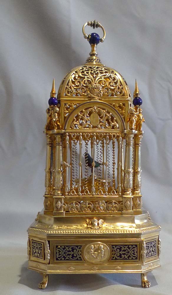 Antique Silver gilt and enamel singing bird cage.
