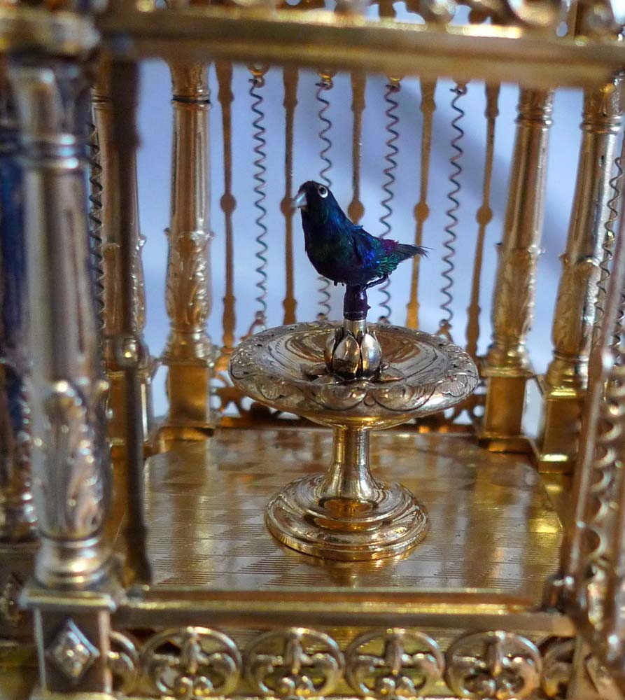 Antique Silver gilt and enamel singing bird cage.