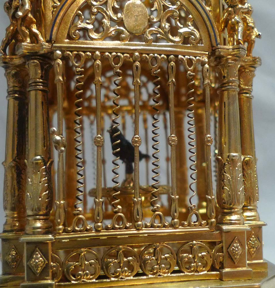 Antique Silver gilt and enamel singing bird cage.