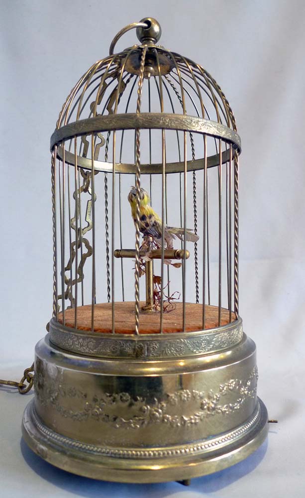 French single bird singing bird cage by Bontems of Paris