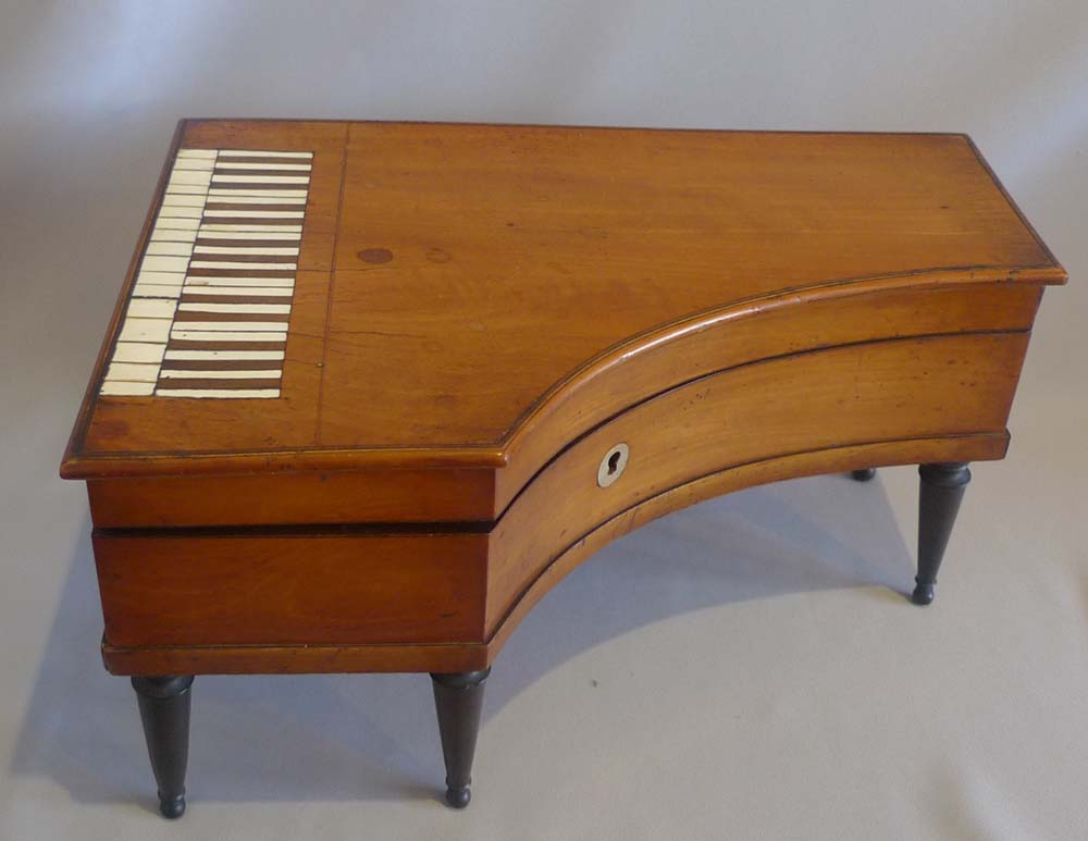 Antique ivory inlaid satinwood musical grand piano necessaire