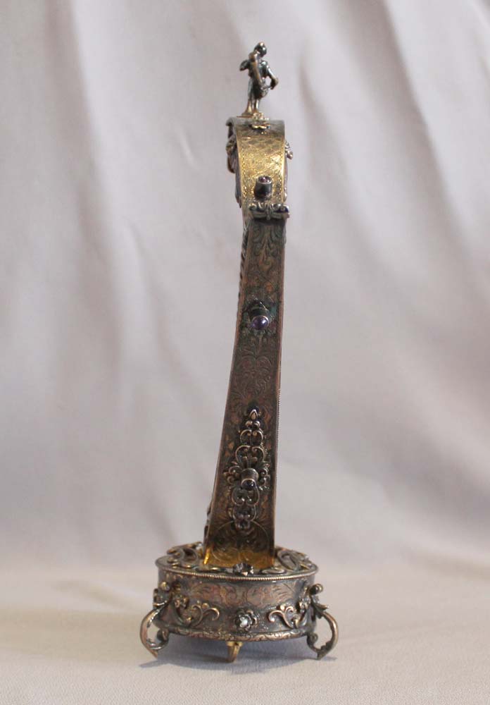 Antique musical harp silver gilt and jewelled, Austro Hungarian,