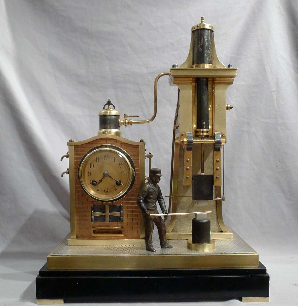Antique French Industrial clock of rare form as a steam hammer.