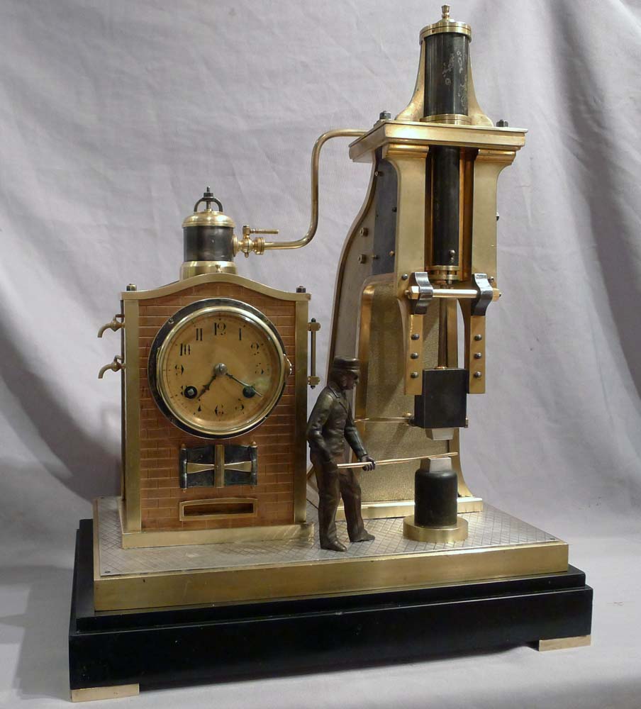 Antique French Industrial clock of rare form as a steam hammer.