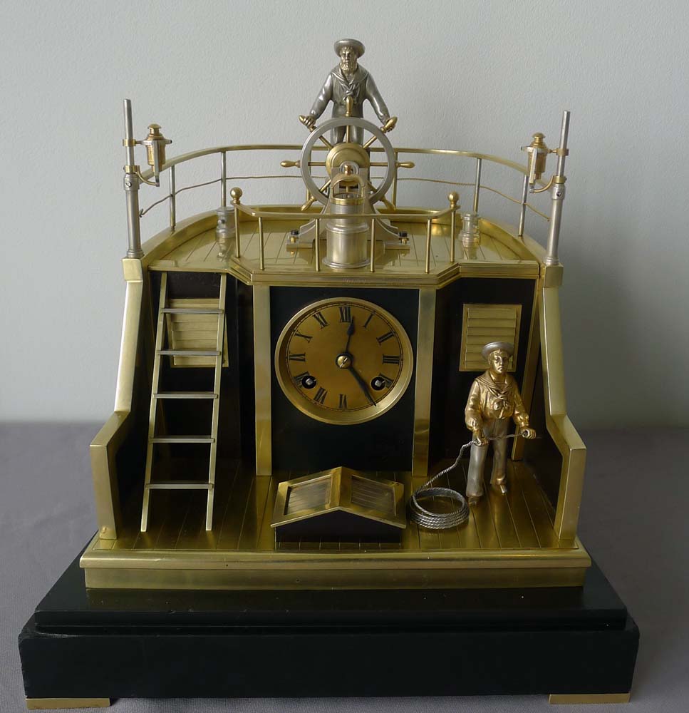 Antique Automaton Industrial clock of Helmsman on quarterdeck by